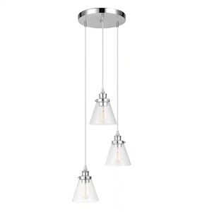 Jackson 3-Light Chrome Pendant with Clear Glass Shades, Vintage Incandescent